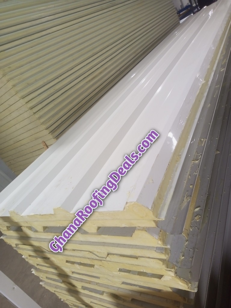 front side of insulated sandwich panel longspan roofing sheet by GRDC Ghanaroofingdeals.com
