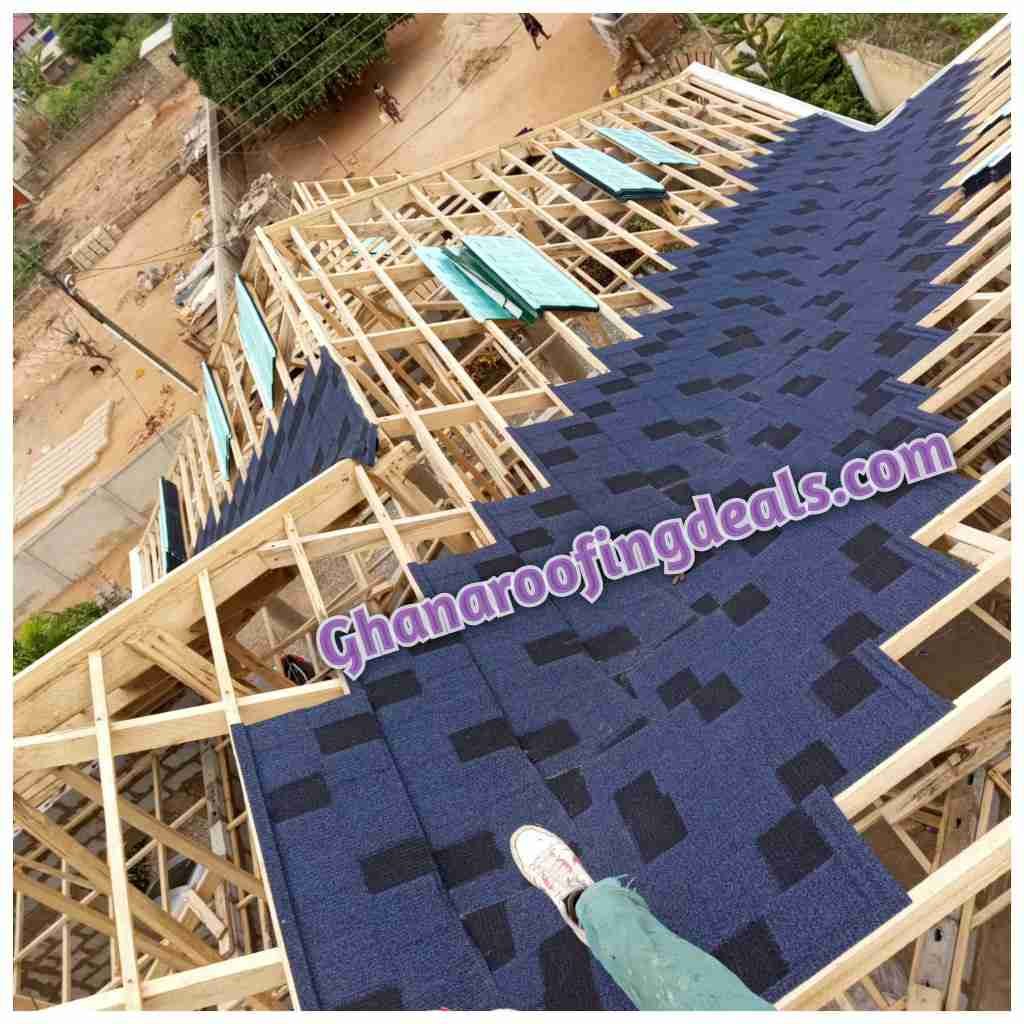 Weaved Eurotiles Roofing Sheets on top of and completely hide valley gutter | Ghana Roofing Deals